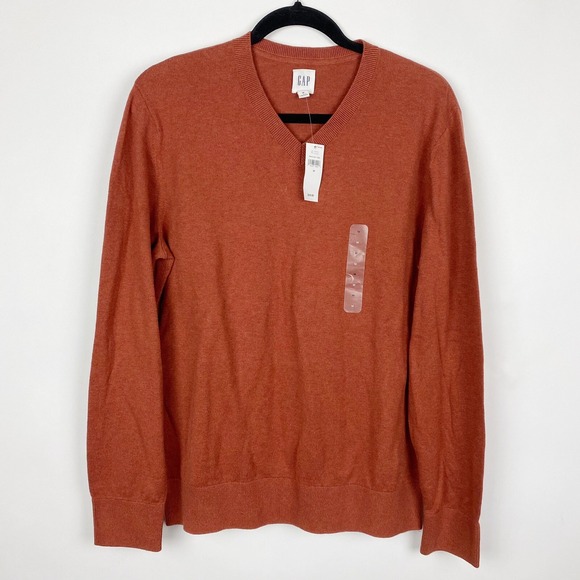 Gap Burnt Orange Cotton V-Neck Sweater Mens Size M New - Picture 1 of 4